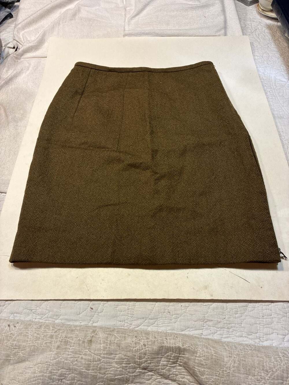 Lida Baday Wool Pencil Skirt Size 4 Brown Textured Silk Blend